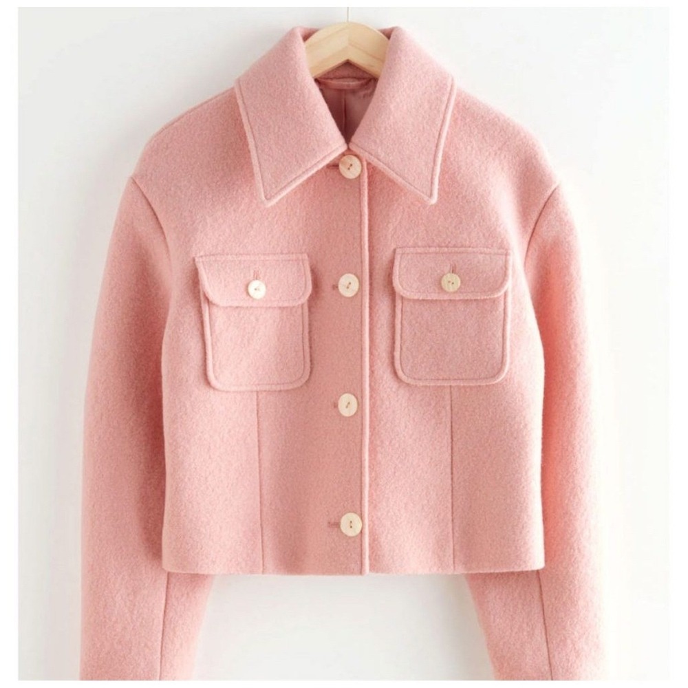 & Other Stories Pink Cropped Wool‎ Blend Button Front Utility Jacket Women US 4